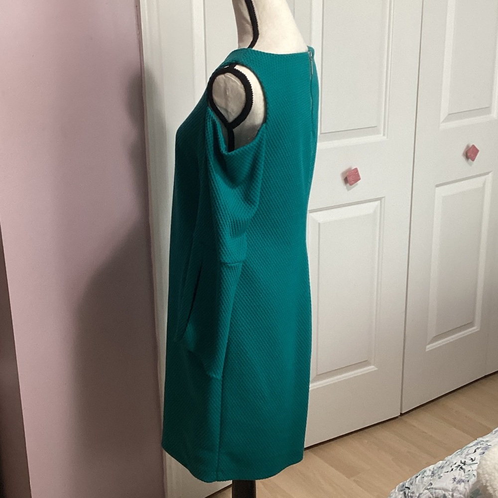 Isaac Mizrahi Teal Cold Shoulder Dress - Picture 2 of 3